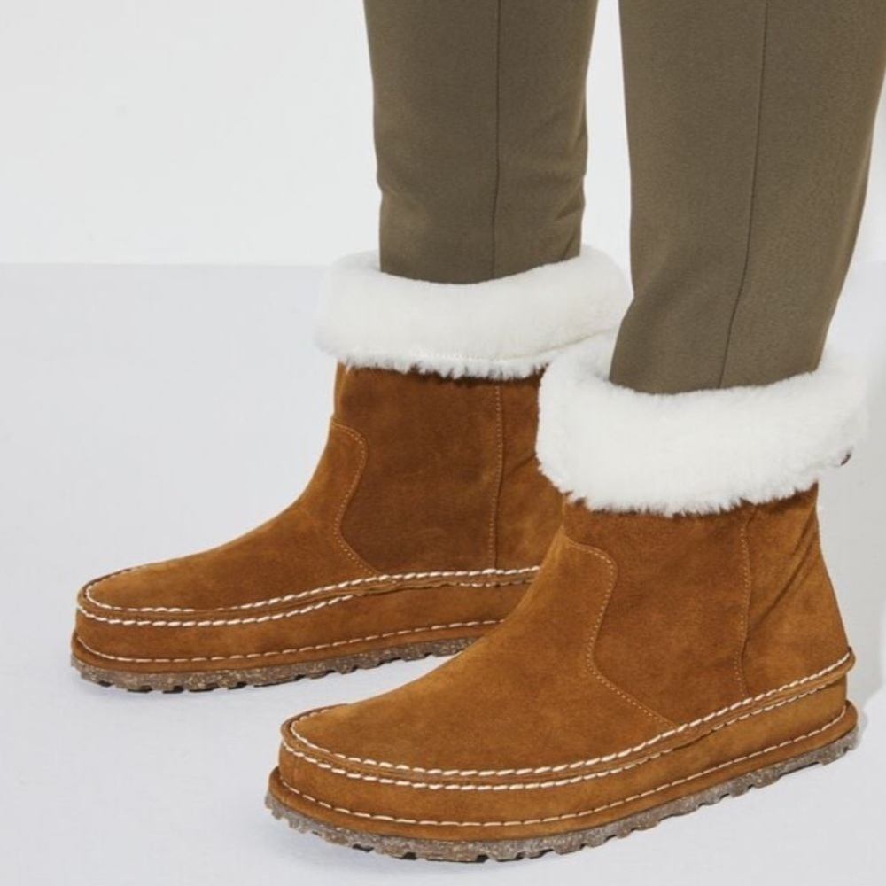 Birkenstock Lahti Mink Suede Leather Shearling Moccasin Boots Size 10 NWT